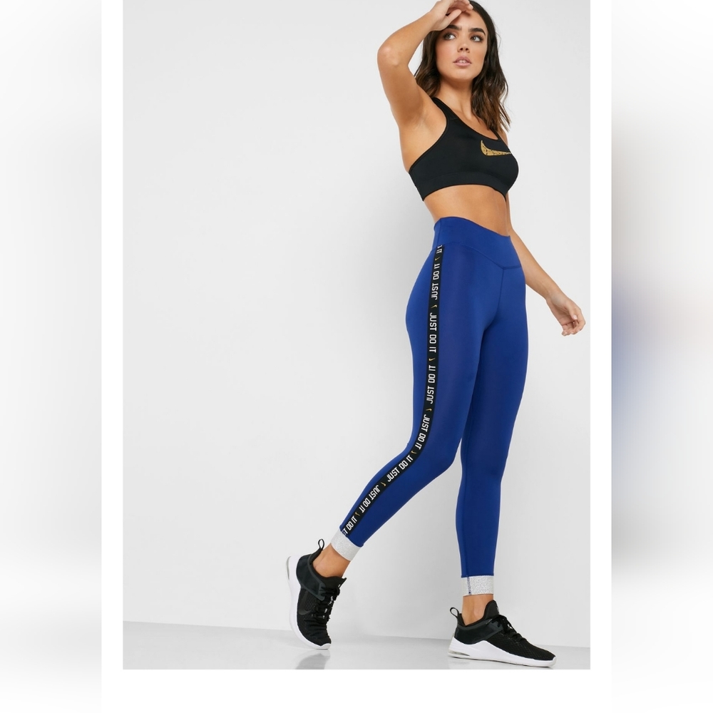 Nike Just Do It 7/8 Leggings Womens Blue Black Size Medium Yoga Ankle Crop NWT